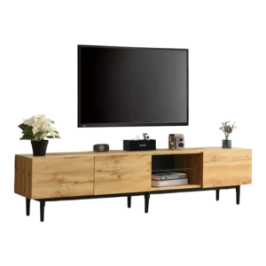 Meuble TV moderne effet bois avec éclairage LED 175 cm - Tilio - Photo 1