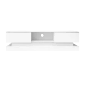 Meuble TV moderne haute brillance 2 tiroirs éclairage LED 160 cm - Romy