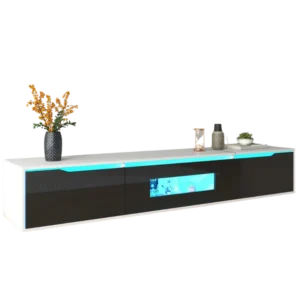 Meuble TV moderne haute brillance avec éclairage LED 180cm - Nolan Lane - Variante #2904