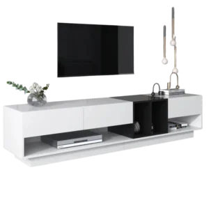 Meuble TV moderne noir et blanc 3 tiroirs et niches 190 cm - Ari - Photo 1