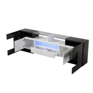 Meuble TV moderne noir et blanc avec éclairage LED 200 cm - Ariel Oak - Variante #3337