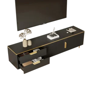 Meuble TV moderne noir et or 2 portes 2 tiroirs 175 cm - Elior Vale - Variante #3121