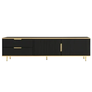 Meuble TV moderne noir et or 2 tiroirs 2 portes 175 cm - Mona Forma - Photo 1