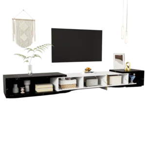 Meuble TV moderne pivotant aspect marbre blanc accents dorés 140-260 cm - Mika Nest - Photo 1