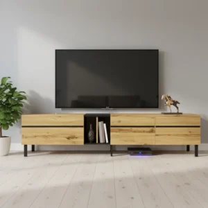Meuble TV moderne portes et niches ouvertes 180 cm - Tess Nord - mise en situation propre