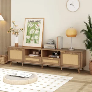 Meuble TV rotin naturel 2 portes 2 tiroirs 200 cm - Elio Select - Photo 2