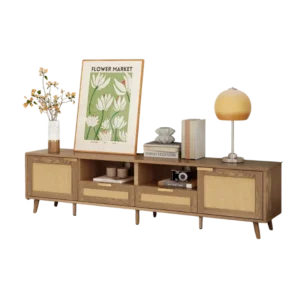 Meuble TV rotin naturel 2 portes 2 tiroirs 200 cm - Elio Select - Variante #3294