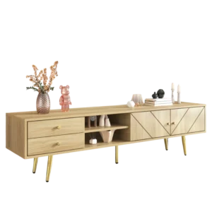 Meuble TV scandinave 160 cm avec tiroirs et pieds dorés - Avery Forma - Photo 1