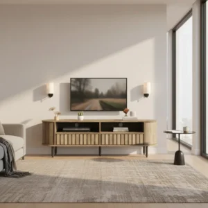 Meuble TV sur pied style minimaliste avec tiroirs 160 cm - Mira Edition - lifestyle vue de face