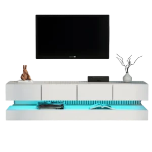 Meuble TV suspendu moderne 4 tiroirs et éclairage LED 130 cm - Noe Nord - Variante #2531