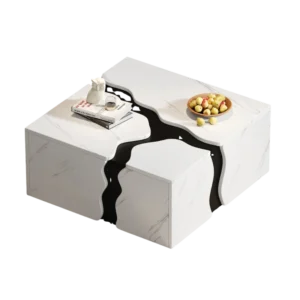 Table basse carrée effet marbre avec tiroir 70x70 cm - Kylan Living - Photo 1
