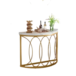Table console demi-lune effet marbre blanc cadre doré 110 cm - Nael Urban - Photo 1