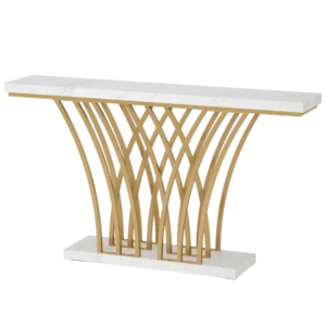 Table console moderne dorée effet marbre avec étagère 150 cm - Elio Mode - Photo 1