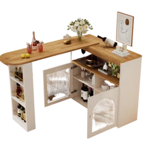 Table de bar extensible moderne pivotante avec rangements et façade en verre - Eden Oak - Photo 1
