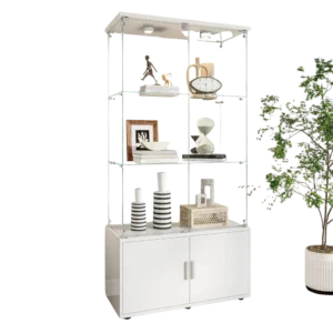 Vitrine en verre moderne avec éclairage LED et 2 portes verrouillables - Kora