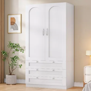 Armoire de chambre blanche 2 portes arquées avec 3 tiroirs et penderie - Sia Edition