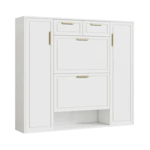 Armoire à chaussures blanche 2 portes 2 tiroirs étagères réglables 120x107cm - Jules Nest - Photo 1
