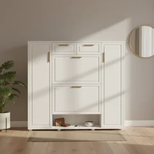 Armoire à chaussures blanche 2 portes 2 tiroirs étagères réglables 120x107cm - Jules Nest - lifestyle vue de face