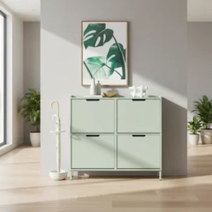 Armoire à chaussures étroite 4 rabats verte 100x90cm - Mona Line - lifestyle vue de face