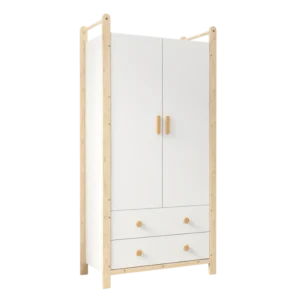Armoire dressing 2 portes style naturel avec tiroirs 90x45x181 cm - Ayla Craft - Photo 1