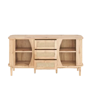 Buffet en rotin style rustique avec portes coulissantes et tiroirs 141 cm - Noam Aura - Photo 1