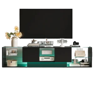 Meuble TV bas moderne LED 2 tiroirs 200 cm - Niels Prime - Photo 1