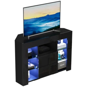 Meuble TV d'angle noir brillant avec éclairage LED RGB 100x68x40 cm - Curtis Nord - Photo 1