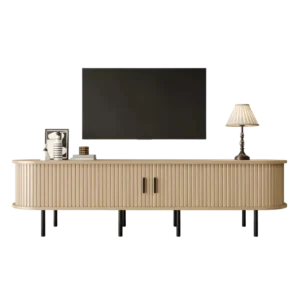 Meuble TV elliptique moderne portes coulissantes et étagères ouvertes 170 cm - Nora Line - Photo 1