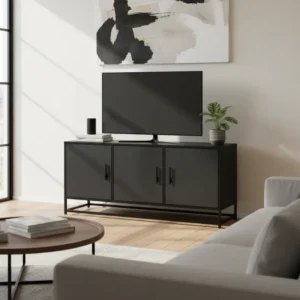 Meuble TV industriel noir bois et métal 100x35x50 cm - Elior One