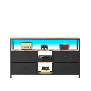 Meuble TV industriel rétro 4 tiroirs et étagères ouvertes 108 cm - Kael Home - Photo 1