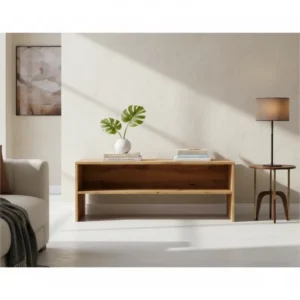 Meuble TV moderne en bois effet chêne avec rangement 100x40x40 cm - Ezra Vale - lifestyle vue de face