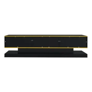 Meuble TV noir doré avec LED 3 tiroirs et niche 180 cm - Ari Studio - Photo 1