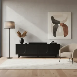 Meuble TV noir moderne 4 portes push-to-open 175 cm - Niels One - lifestyle vue de face