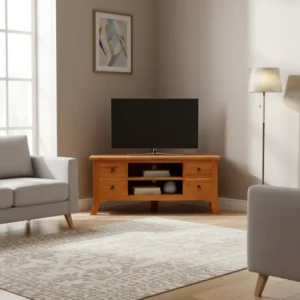 Meuble TV rustique en acajou massif 4 tiroirs 100 cm - Nilo Oak - lifestyle vue de face