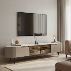 Meuble TV salon moderne en bois avec rangement - Luma Craft - lifestyle vue de face