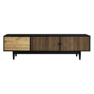Meuble TV scandinave noir et bois 2 portes 3 tiroirs 180 cm - Mael Prime - Photo 1