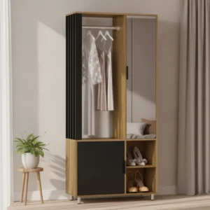 Penderie avec miroir et compartiments chaussures 80x175 cm - Elio Home - lifestyle vue de face