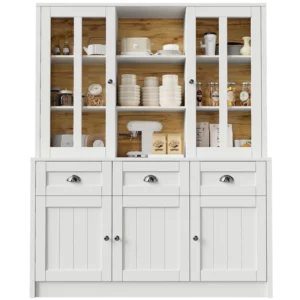 Vaisselier blanc avec portes vitrées et rangement 140x175 cm - Kora Atelier - Photo 1