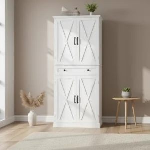 Vaisselier buffet moderne 4 portes 1 tiroir 78x40x182 cm - Nora Wood - lifestyle vue de face