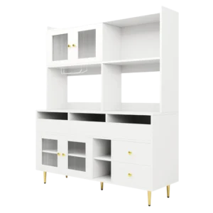 Vaisselier moderne blanc portes vitrées MDF et métal 145x171 cm - Tess Home - Photo 1