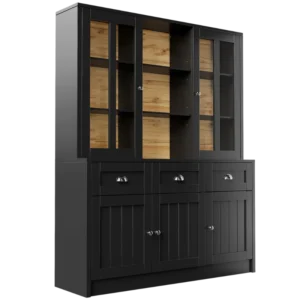 Vaisselier moderne noir portes vitrées 140x175 cm - Kora Oak - Photo 1