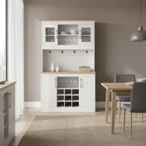 Vaisselier moderne portes vitrées et étagère à vin 175 cm - Noam Atelier - lifestyle vue de face