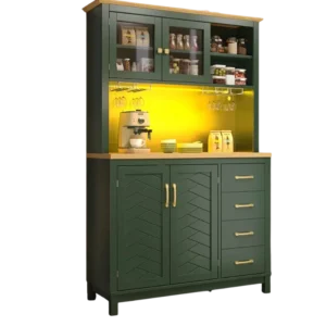 Vaisselier style campagnard 4 portes avec éclairage LED vert 106x40x180cm - Aksel Mode - Variante #7152